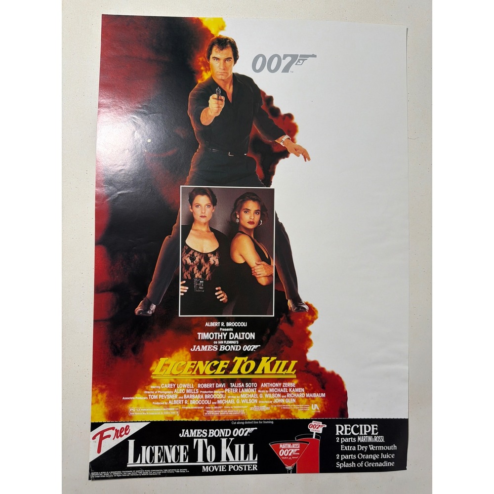 Vintage James Bond 007 Licence To Kill Movie Poster 20.5x14 Multi Excellent